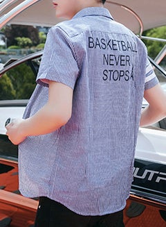Generic Printed Short Sleeves Collared Neck Shirt Navy/White  - Image 2