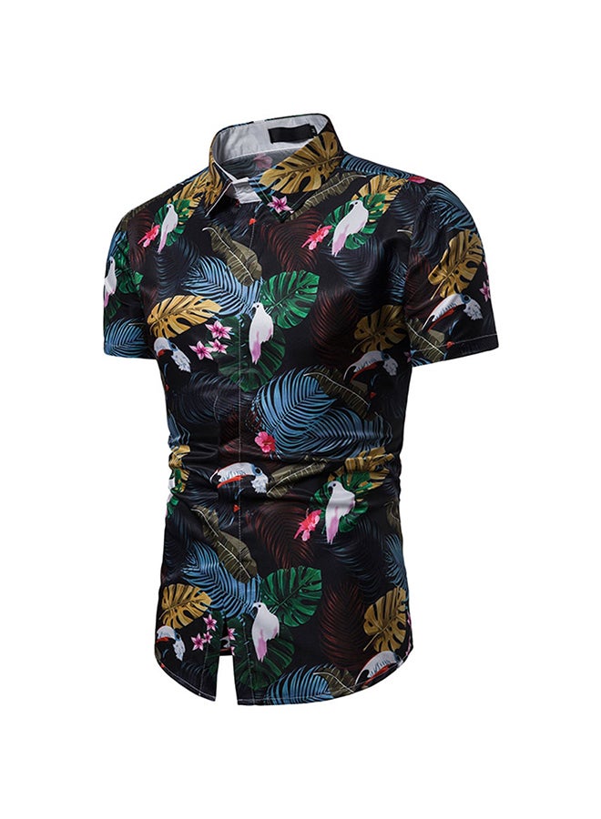 Short Sleeves Collared Neck Shirt Black/Blue/Yellow  - Image 3