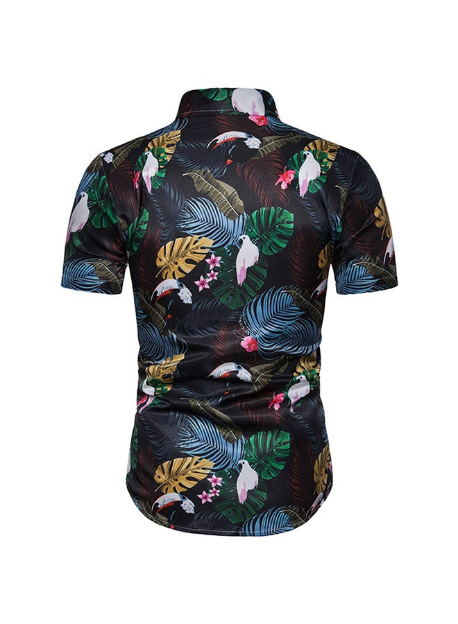 Short Sleeves Collared Neck Shirt Black/Blue/Yellow  - Image 2