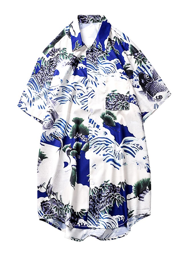 Printed Short Sleeves Collared Neck Shirt Multicolour  - Image 1