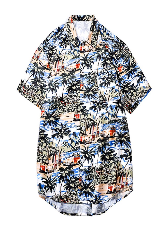 Short Sleeve Printed Turn Down Collar Shirt Multicolour  - Image 1