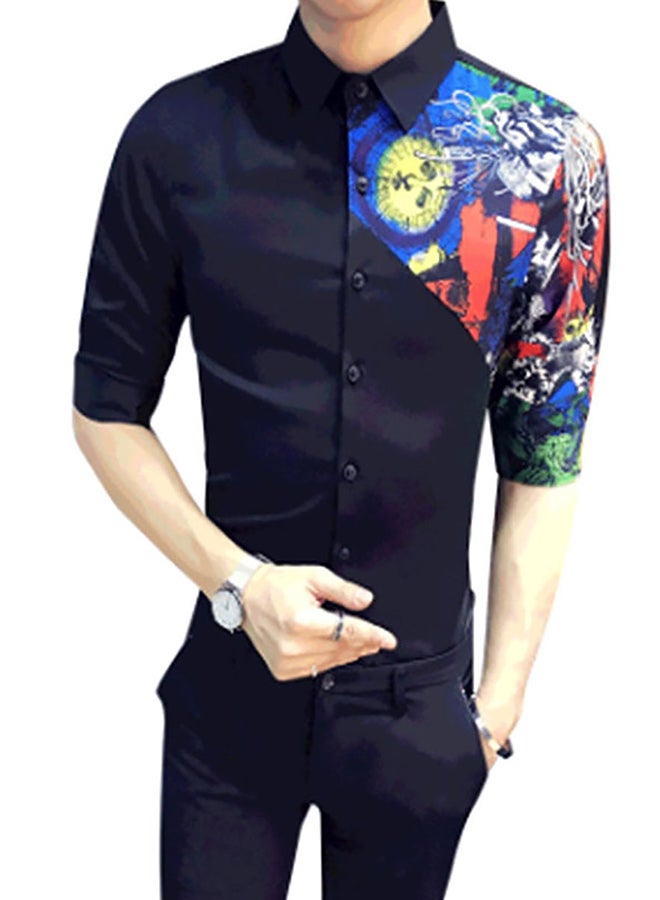 Collared Neck Long Sleeve Shirt Black - Image 1