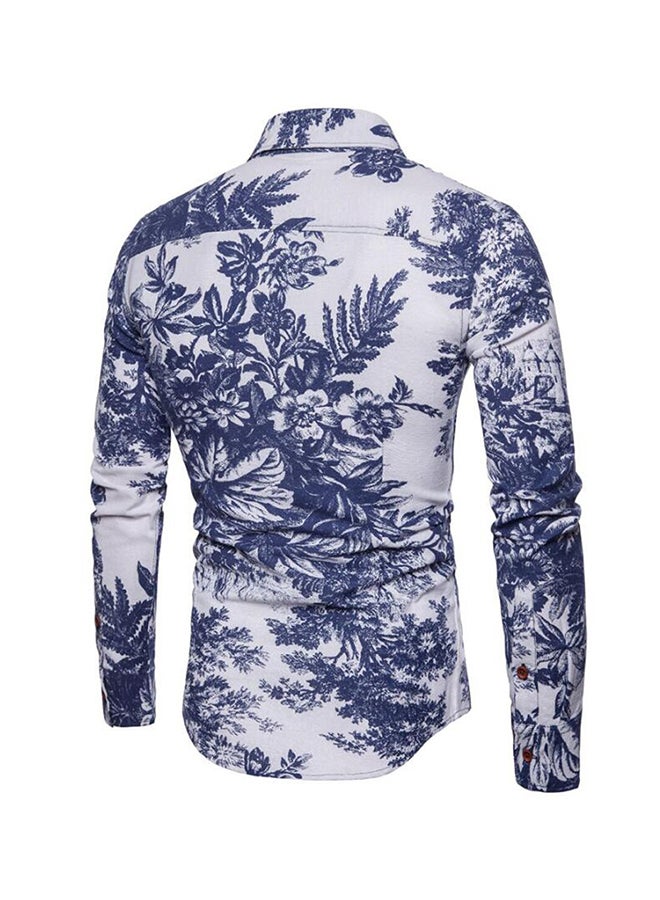 Collared Neck Long Sleeve Shirt Blue - Image 2