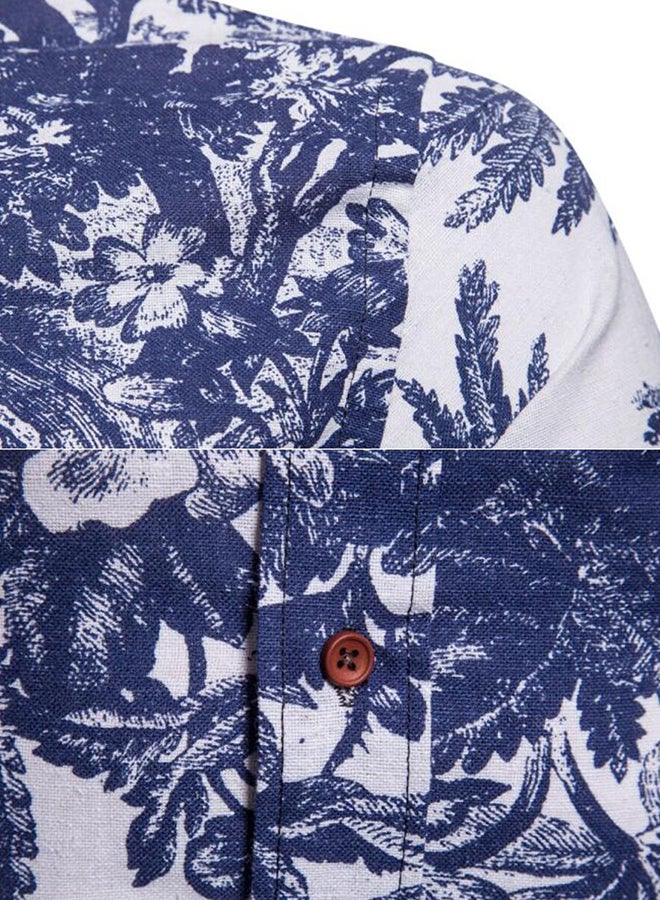 Collared Neck Long Sleeve Shirt Blue - Image 3