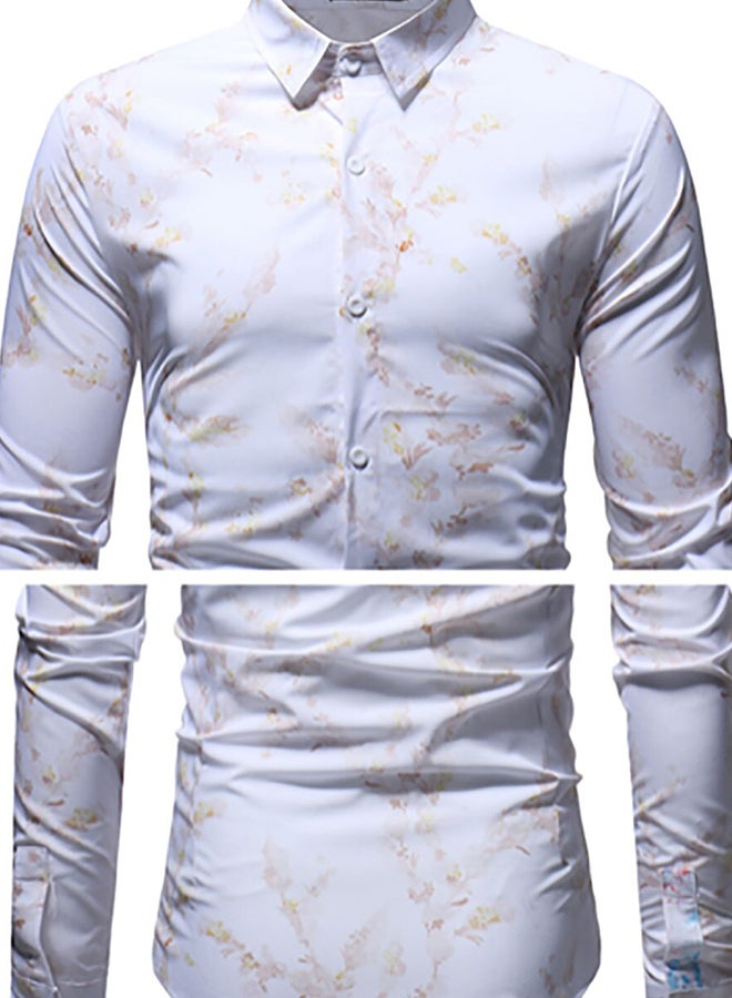 قميص برقبة بقبة وأكمام طويلة أبيض/بيج - Image 4