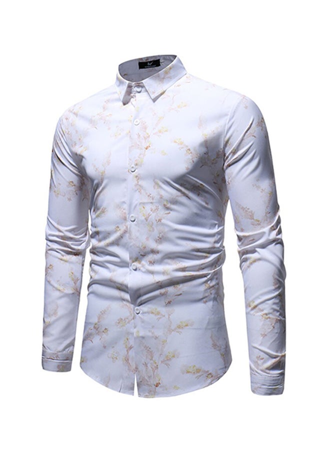 قميص برقبة بقبة وأكمام طويلة أبيض/بيج - Image 3