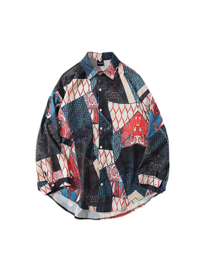 Floral Pattern Long Sleeves Collared Neck Shirt Multicolour  - Image 1