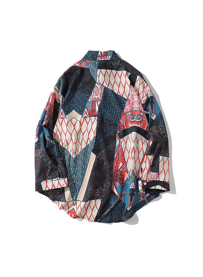 Floral Pattern Long Sleeves Collared Neck Shirt Multicolour  - Image 2