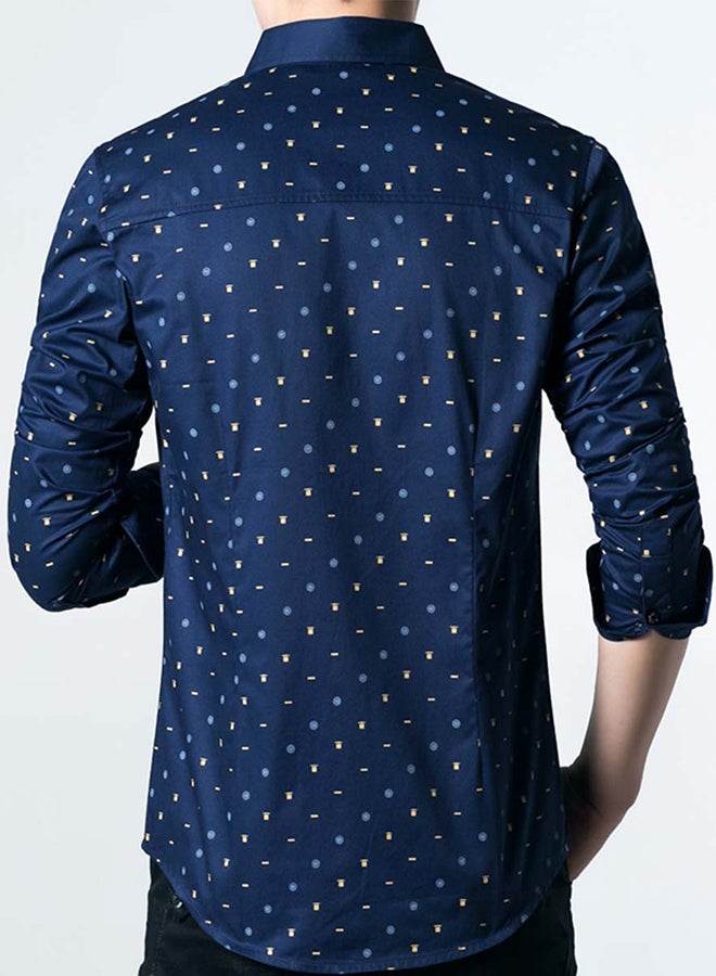 قميص برقبة بقبة وأكمام طويلة البحرية / الأخضر - Image 2