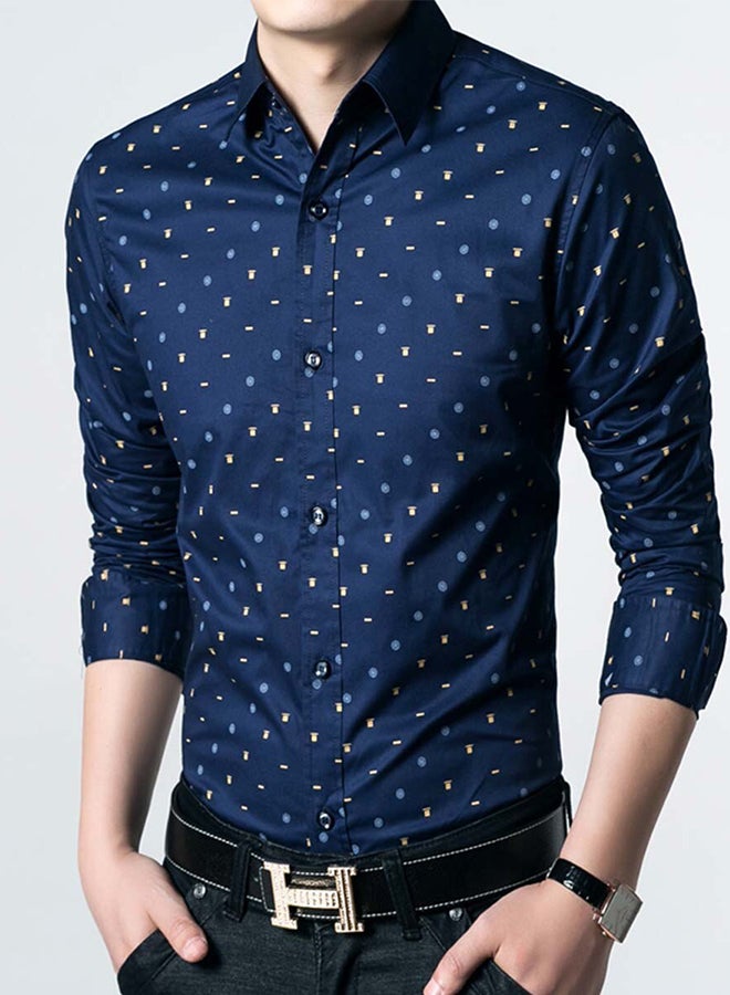 قميص برقبة بقبة وأكمام طويلة البحرية / الأخضر - Image 3