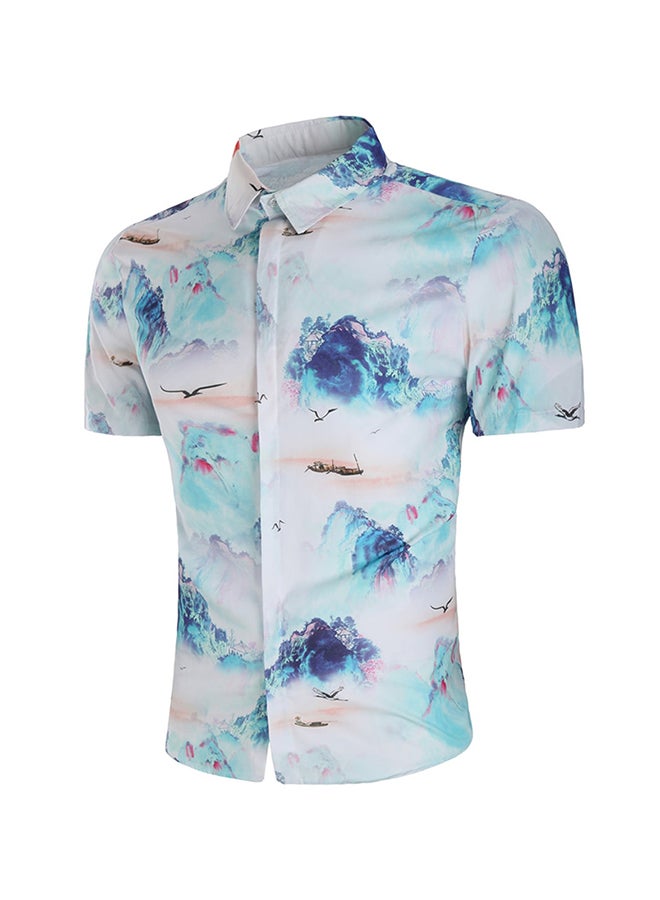 Long Sleeves Collared Neck Shirt Blue/White - Image 1