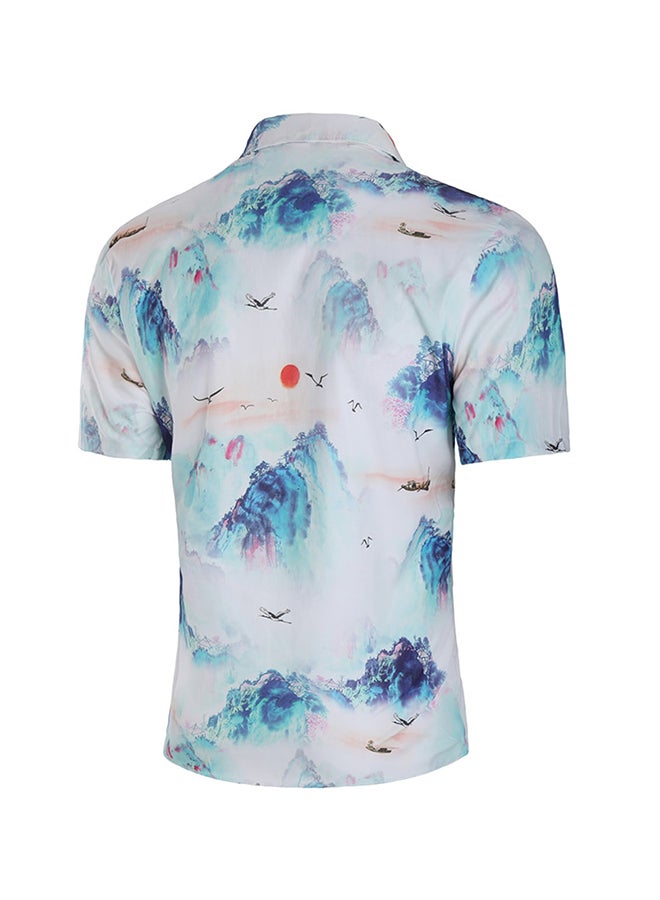 Long Sleeves Collared Neck Shirt Blue/White - Image 2