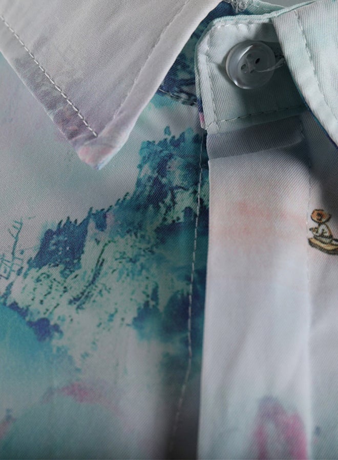 Long Sleeves Collared Neck Shirt Blue/White - Image 3