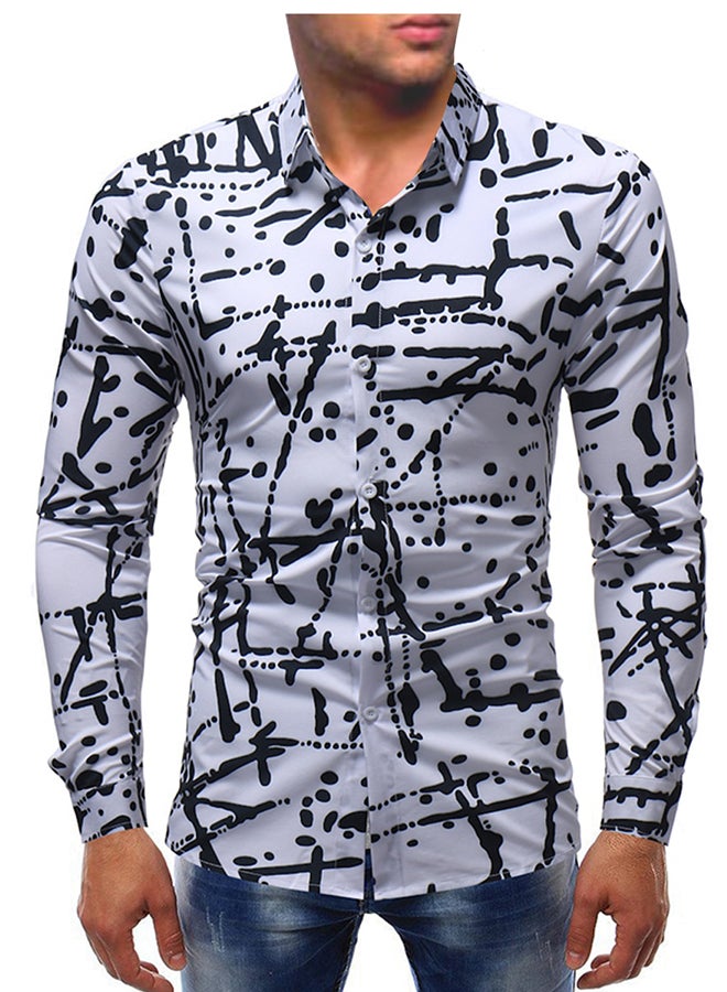 Long Sleeves Collared Neck Shirt White/Black  - Image 1