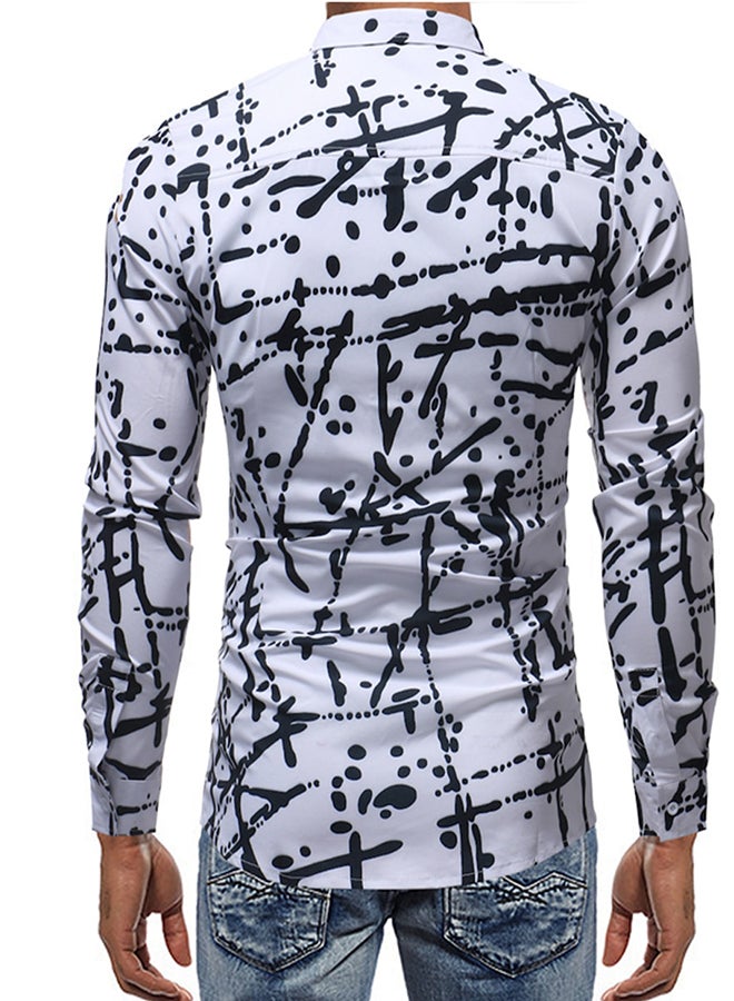 Long Sleeves Collared Neck Shirt White/Black  - Image 2