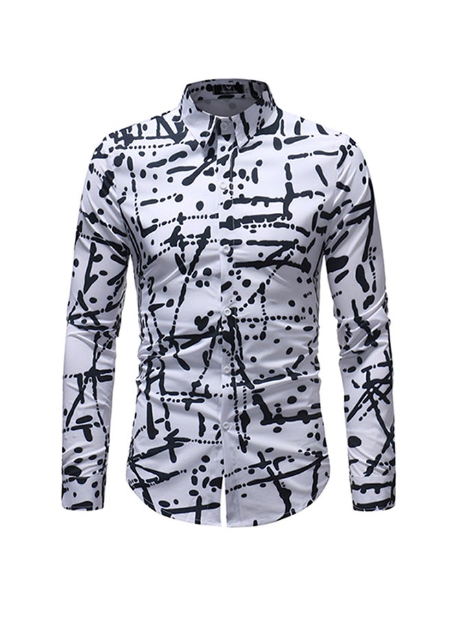 Long Sleeves Collared Neck Shirt White/Black  - Image 3