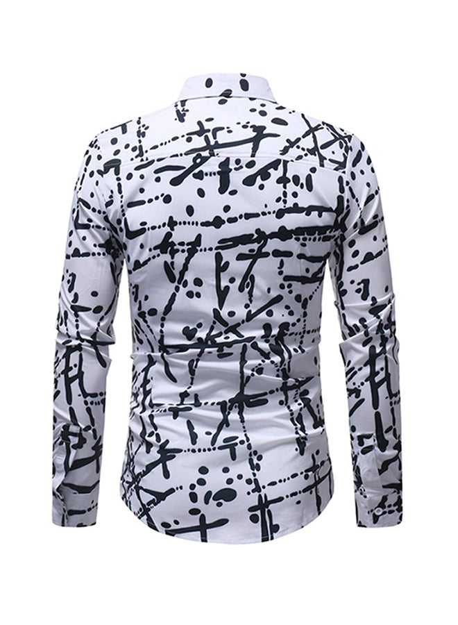 Long Sleeves Collared Neck Shirt White/Black  - Image 4