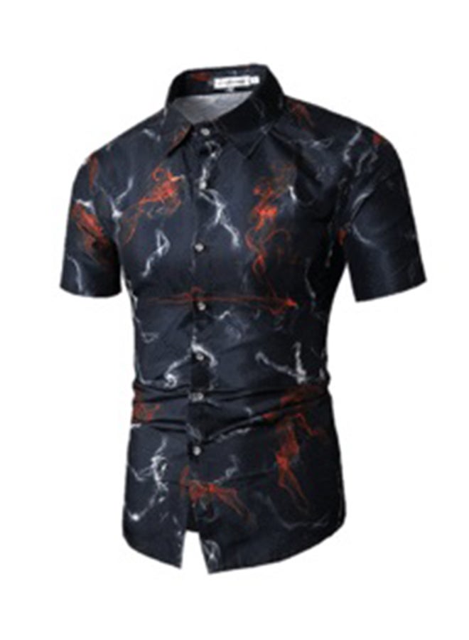 Collared Neck Short Sleeve Shirt Black - Image 1