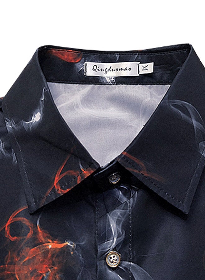 Collared Neck Short Sleeve Shirt Black - Image 3