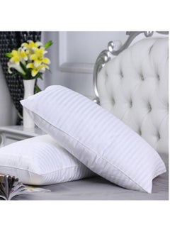 Rahalife Pack Of 2 Striped Hotel Pillows Microfiber White 75x50cm  - Image 1
