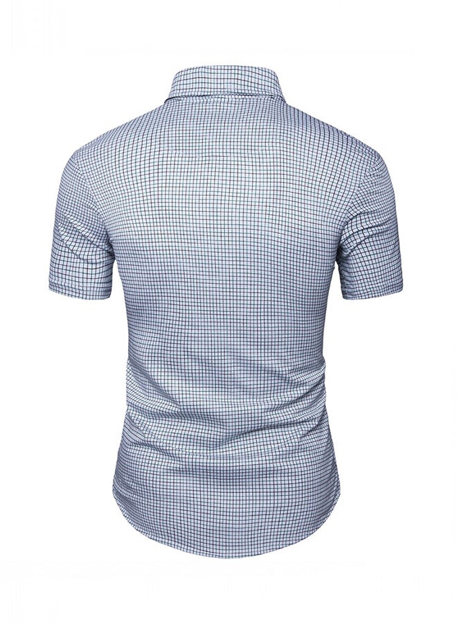 Collared Neck Short Sleeve Shirt Blue  - Image 2