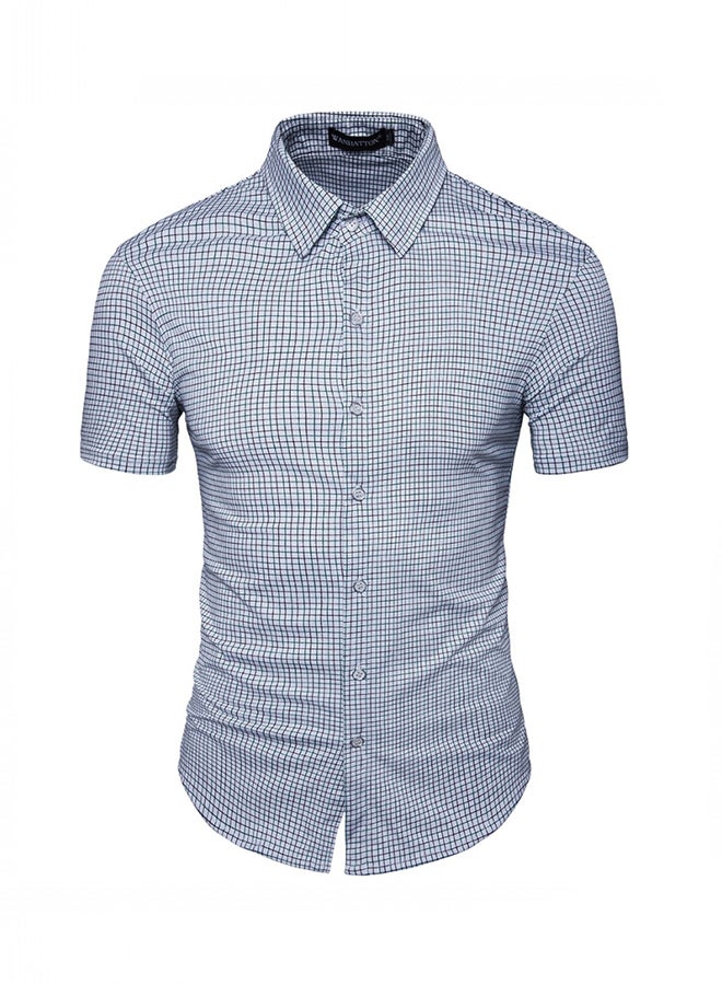 Collared Neck Short Sleeve Shirt Blue  - Image 1