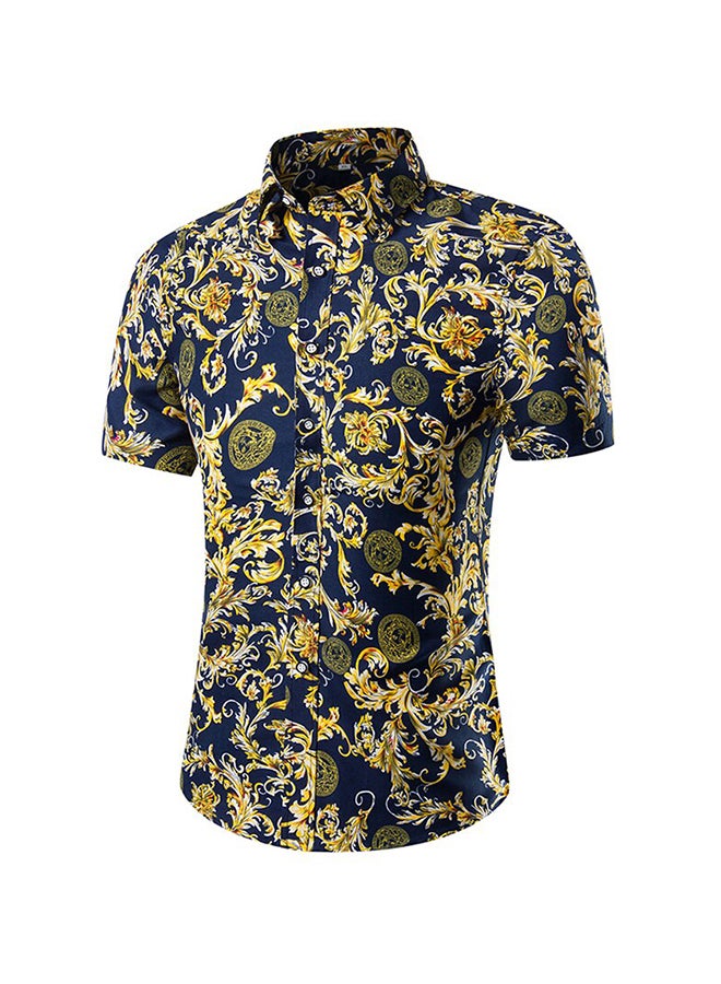 Collared Neck Short Sleeve Shirt Navy - Image 1