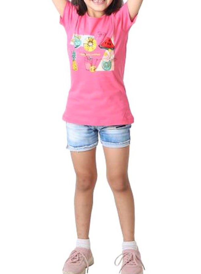 NAS Trends - Printed Round Neck T-Shirt Rose Pink/Yellow/Red - Image 1