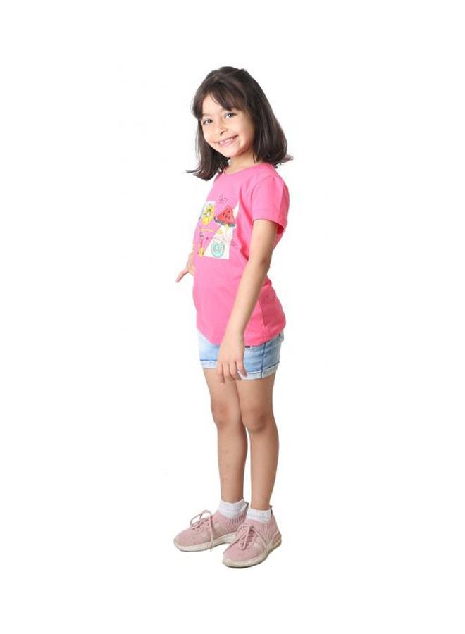 NAS Trends - Printed Round Neck T-Shirt Rose Pink/Yellow/Red - Image 1