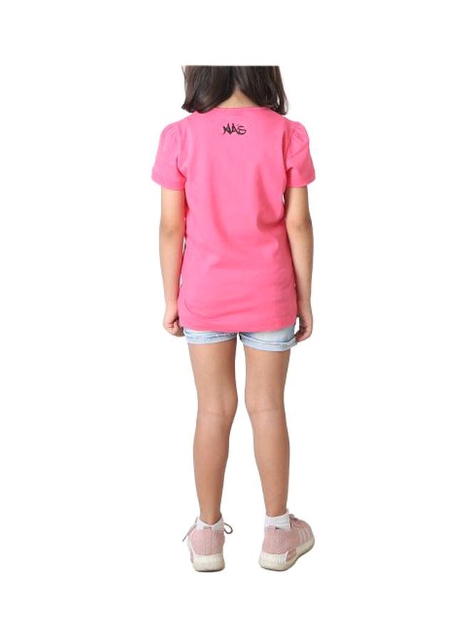 NAS Trends - Printed Round Neck T-Shirt Rose Pink/Yellow/Red - Image 1