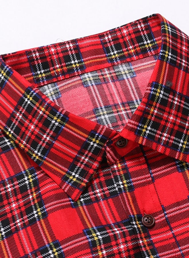 Plaid Detail Long Sleeves Shirt Red - Image 3