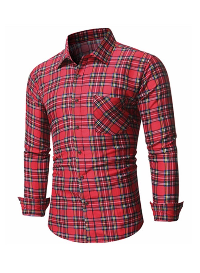 Plaid Detail Long Sleeves Shirt Red - Image 1