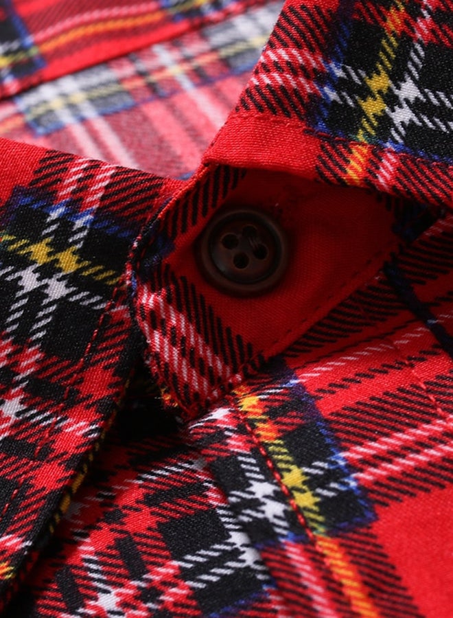 Plaid Detail Long Sleeves Shirt Red - Image 4