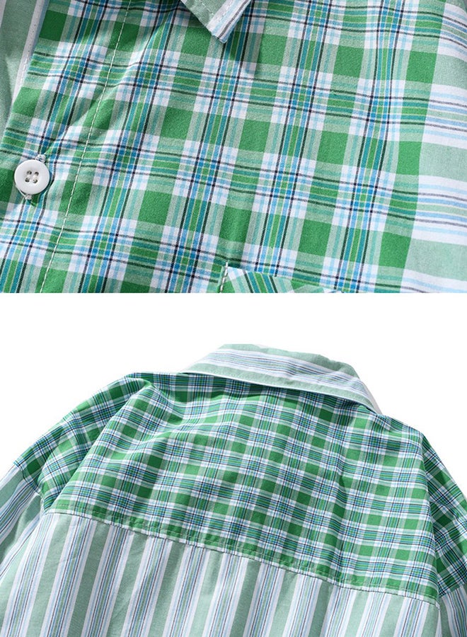 Checkered Long Sleeves Shirt Green - Image 4