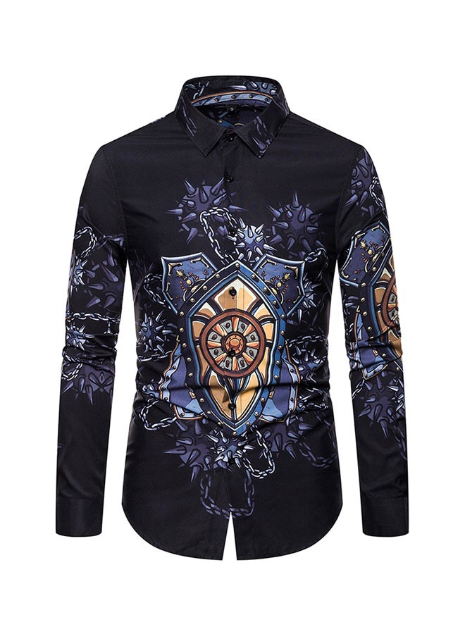 Printed Long Sleeves Shirt Black/Yellow/Purple - Image 1