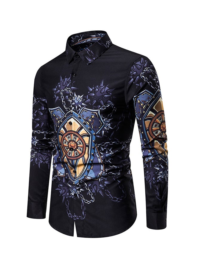 Printed Long Sleeves Shirt Black/Yellow/Purple - Image 3