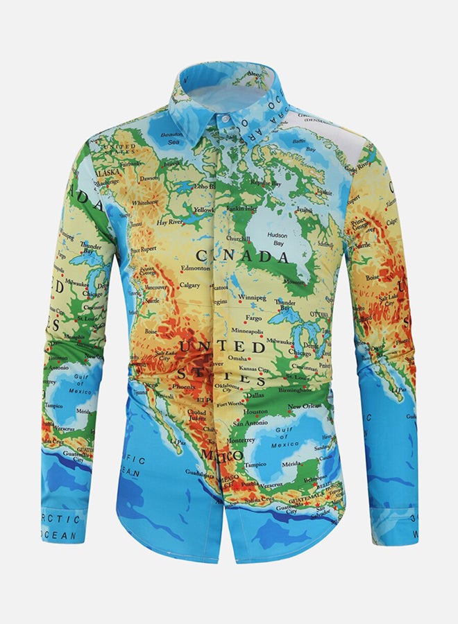 Map Printed Long Sleeves Shirt Multicolour - Image 1