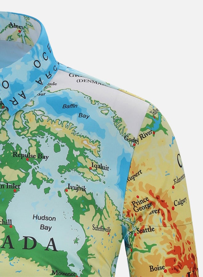 Map Printed Long Sleeves Shirt Multicolour - Image 3