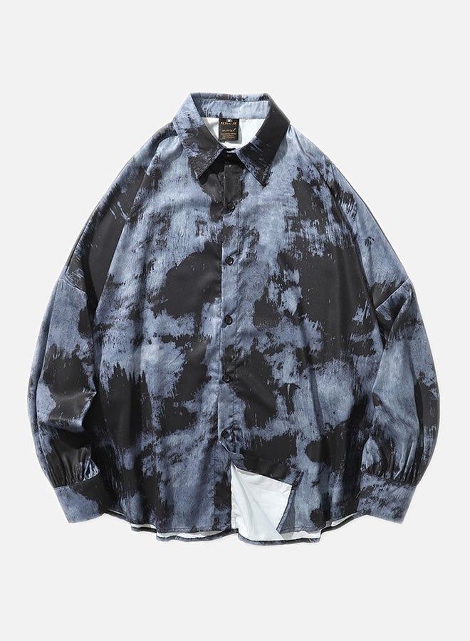 Printed Long Sleeves Shirt Black/Blue - Image 1