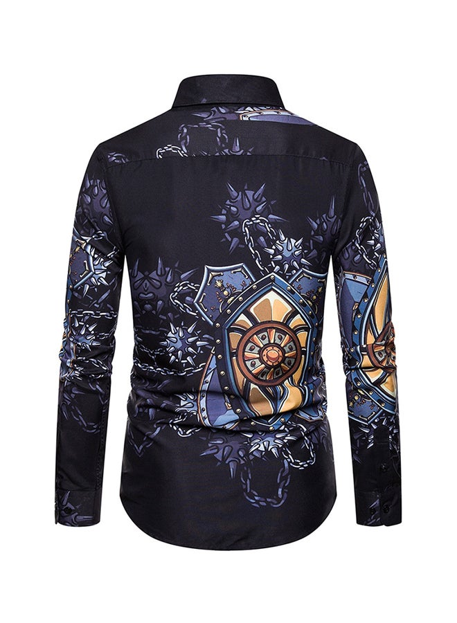Printed Long Sleeves Shirt Black/Yellow/Purple - Image 2
