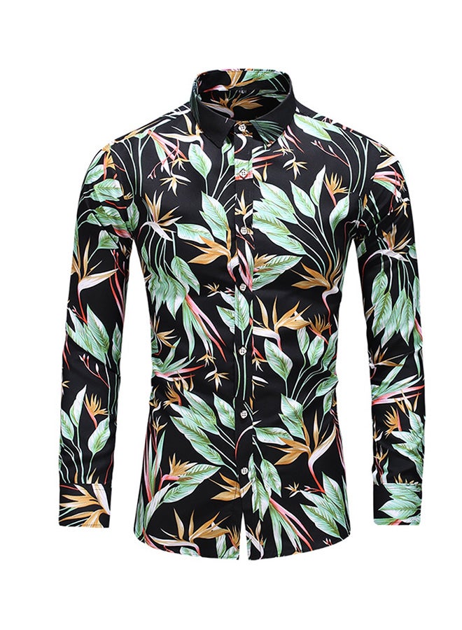 Printed Synthetic Shirt Black/Green/Yellow - Image 1