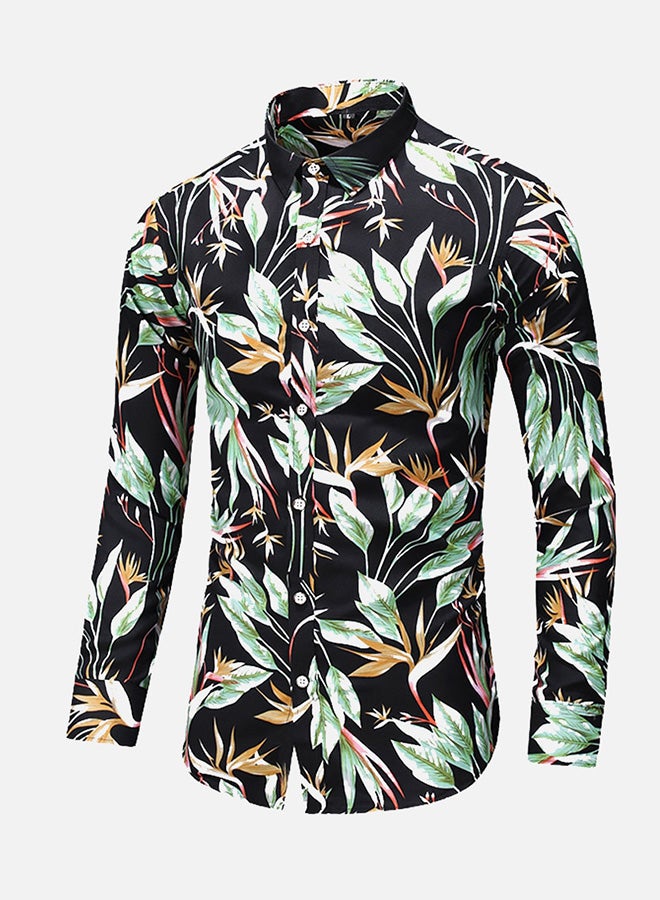 Printed Synthetic Shirt Black/Green/Yellow - Image 3
