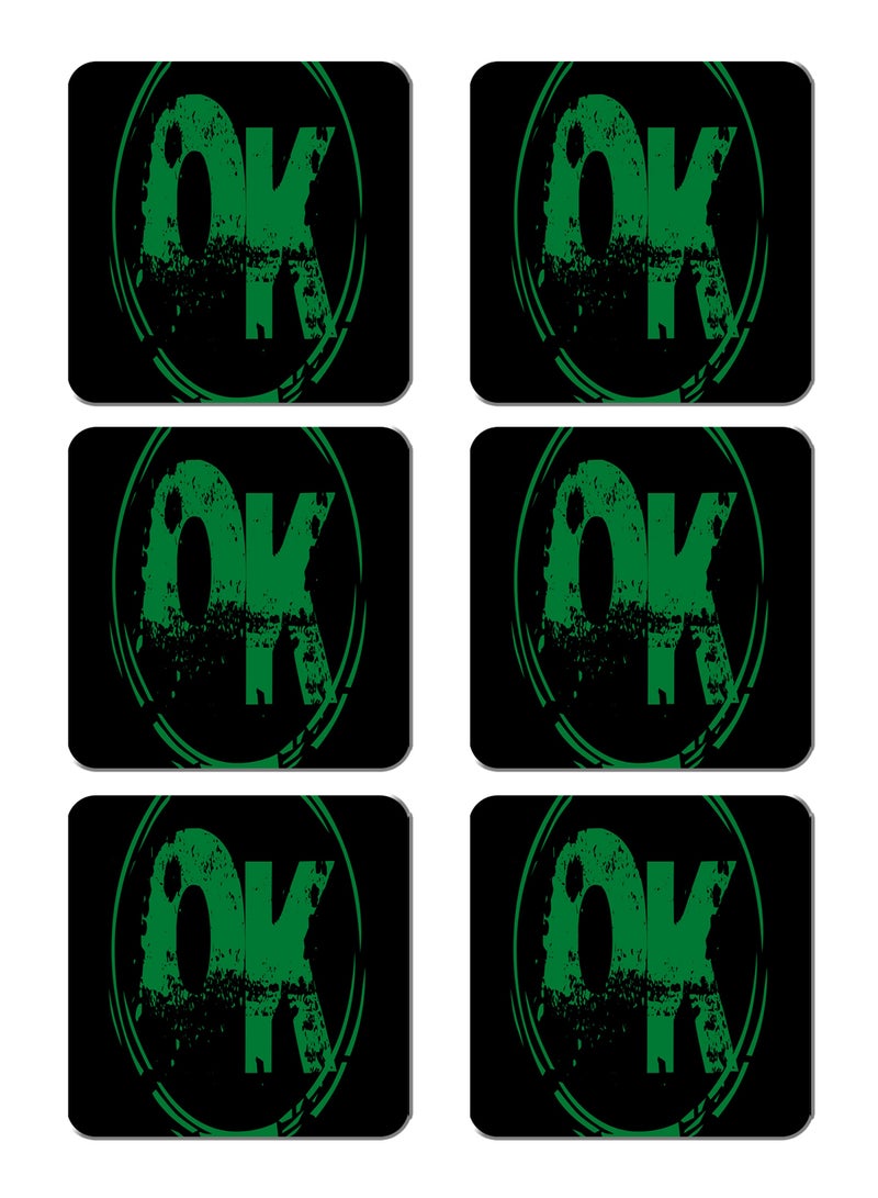 6-Piece Printed Coaster Set Black/Green 15 x 15cm