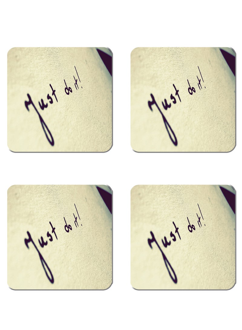 4-Piece Printed Coaster Set Beige/Black 15 x 15cm