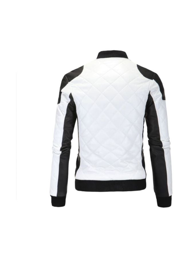 Faux Leather Long Sleeves Jacket White/Black - Image 2
