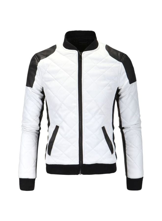 Faux Leather Long Sleeves Jacket White/Black - Image 1