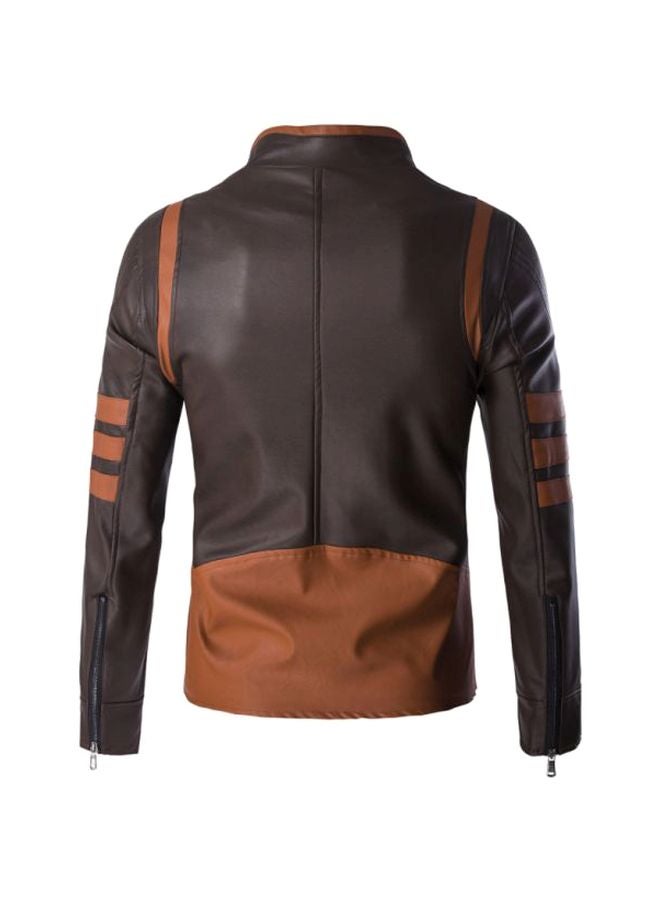 Generic - Leather Long Sleeves Jacket Brown/Tan - Image 1