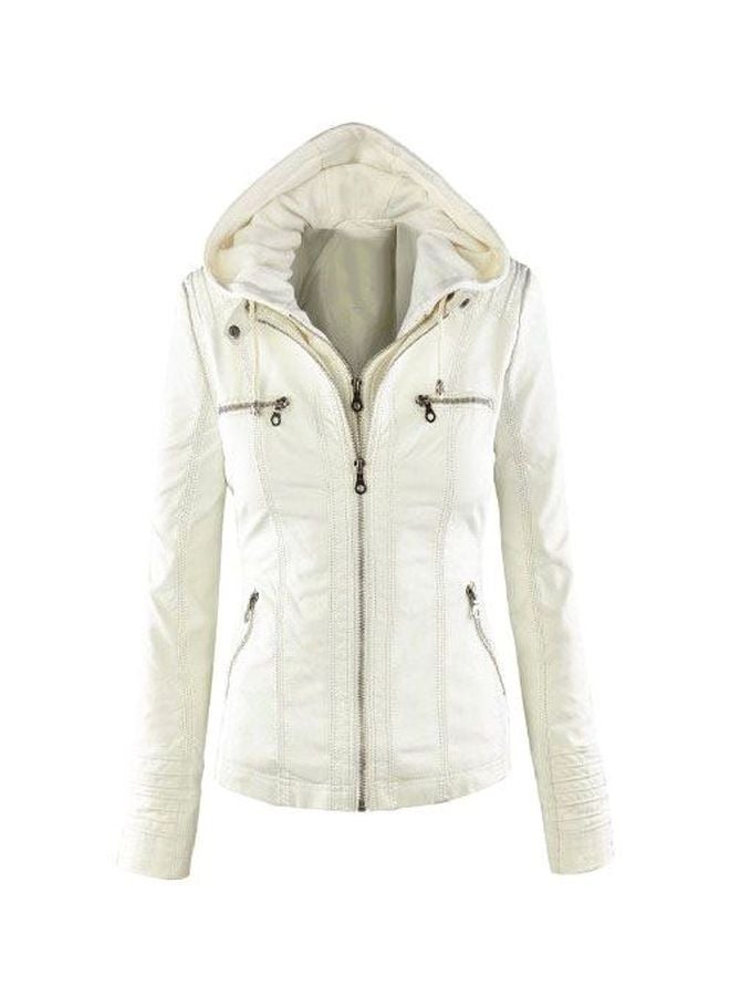 Faux Leather Bomber Jacket White 
