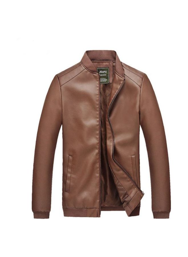 Long Sleeves Leather Jacket Brown - Image 1