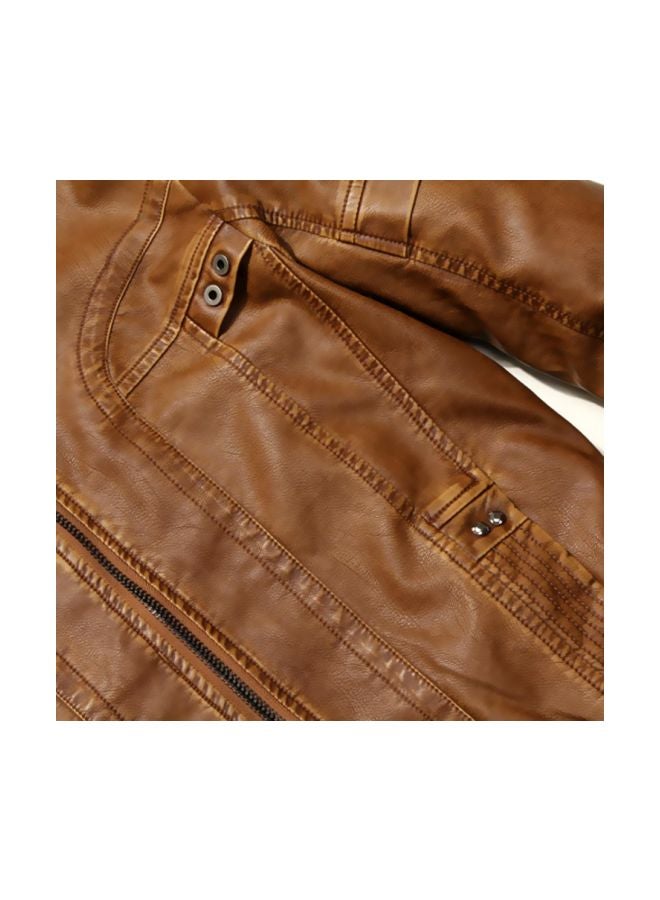 Leather Zip Up Jacket Brown - Image 3